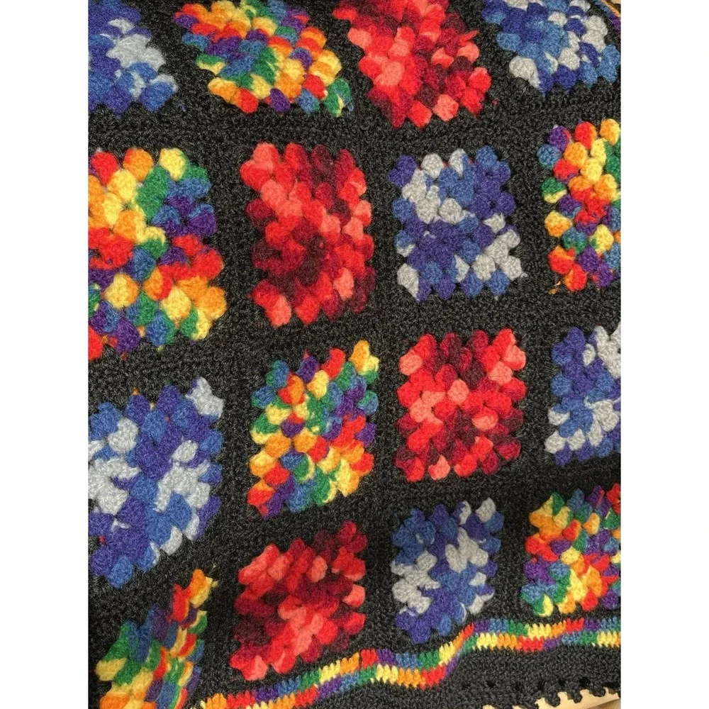 Granny Square Roseanne Black Multicolor Afghan Throw Blanket 76